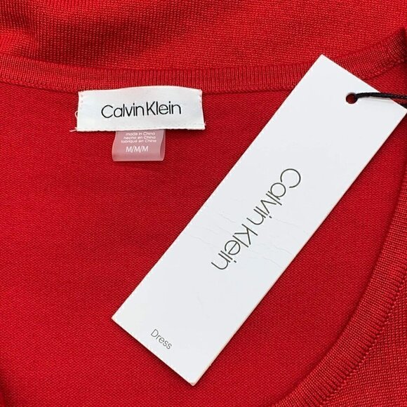 Calvin Klein Red 3/4 Sleeve Dress with Rhinstones - Picture 4 of 7